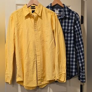 GAP Set Of 2 Men'sYellow and Blue Plaid Button-Up Shirts